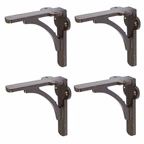 Hammer and Tongs Pack of 4 Curved Iron Shelf Brackets in Raw Black, Diameter: 100 mm