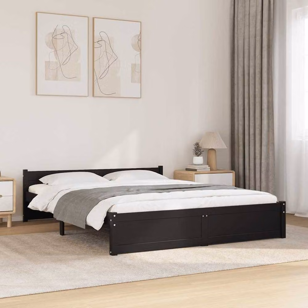 Berkfield Home Black Solid Pine Wood Double Bed Frame – 2