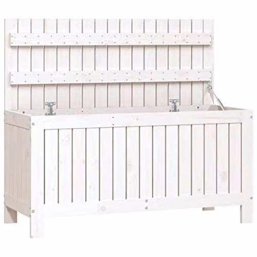 vidaXL White Lacquered Pine Garden Storage Box W: 108 cm, D: 42.5 cm, H: 54 cm