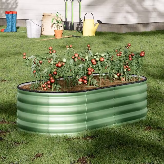 Breeins Oval Galvanised Steel Raised Garden Bed, Green, W: 160 cm, H: 42 cm