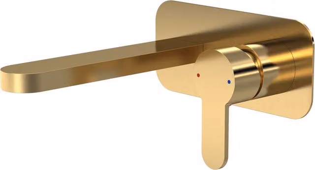 Balterley Pride Round Wall Mount 2 Tap Basin Mixer with Back Plate in Brushed Brass