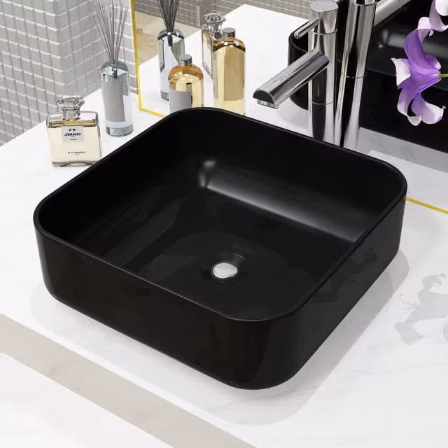 Berkfield Home Square Ceramic Basin in Black, W/D/H: 38 x 38 x 13.5 cm – 1
