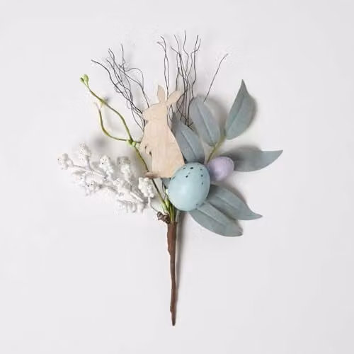 HOMESCAPES Spring Easter Egg and Bunny Pick in Blue and Multicolour, Height: 24 cm
