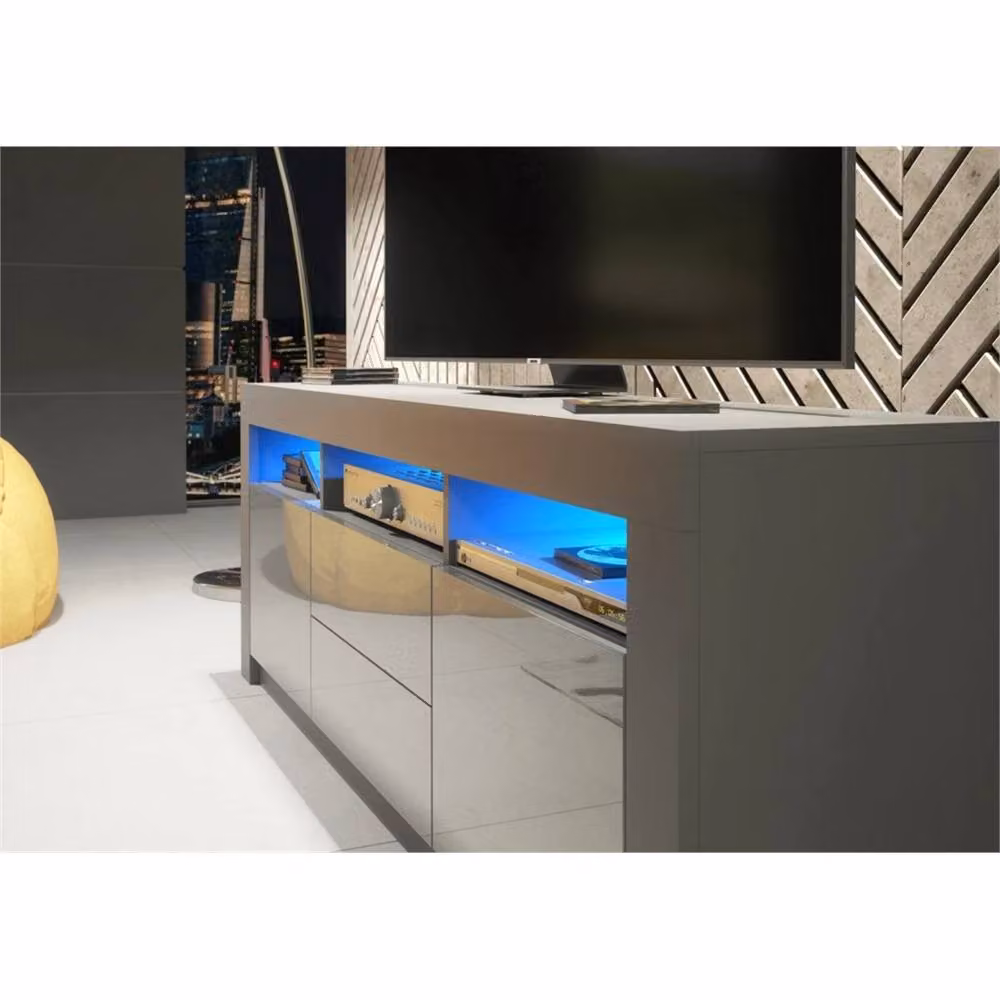 PAWNORA Modern TV Unit in Grey Matt with Grey Gloss Doors – 2
