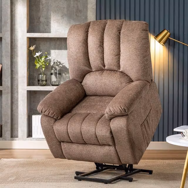 Home Touch Interior Electric Power Lift Recliner Chair with Massage, Heat and USB Ports in Brown Fabric