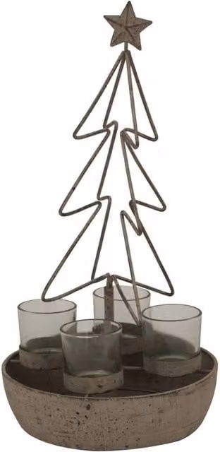 Lemon Pavilion Rustic Outline Tree and Star with Four Glass Votives in Bronze, W: 19 cm, D: 19 cm, H: 37 cm – 1