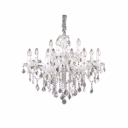 Netlighting Florian 12 Light Chandelier in Chrome and Grey with Crystal Glass and E14 Bulbs