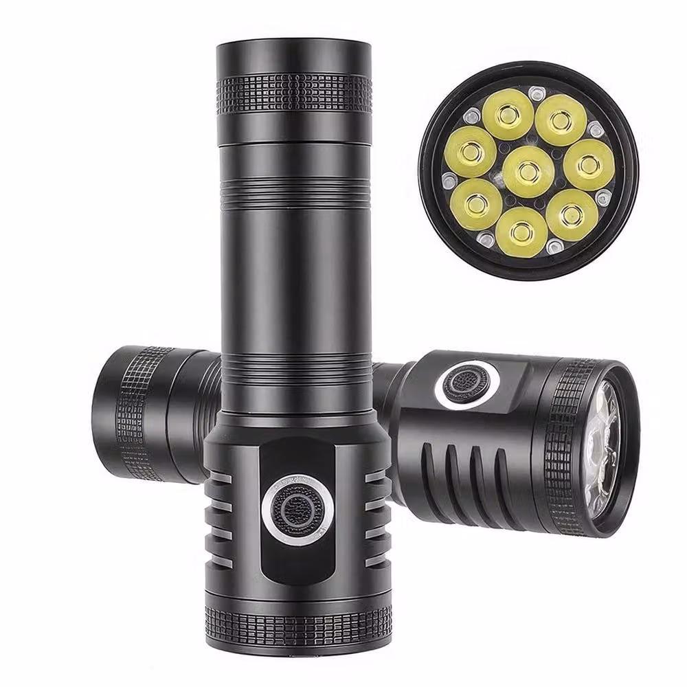 FLAVORA Rechargeable Tactical 8LED Aluminium Flashlight, Black – 4