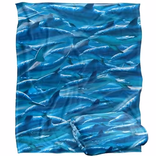 JQ Licensing Royce Mcclure Dolphin Race Pattern Super Soft Silky Touch Throw Blanket in White and Blue, W/D/H: 152 x 127 cm