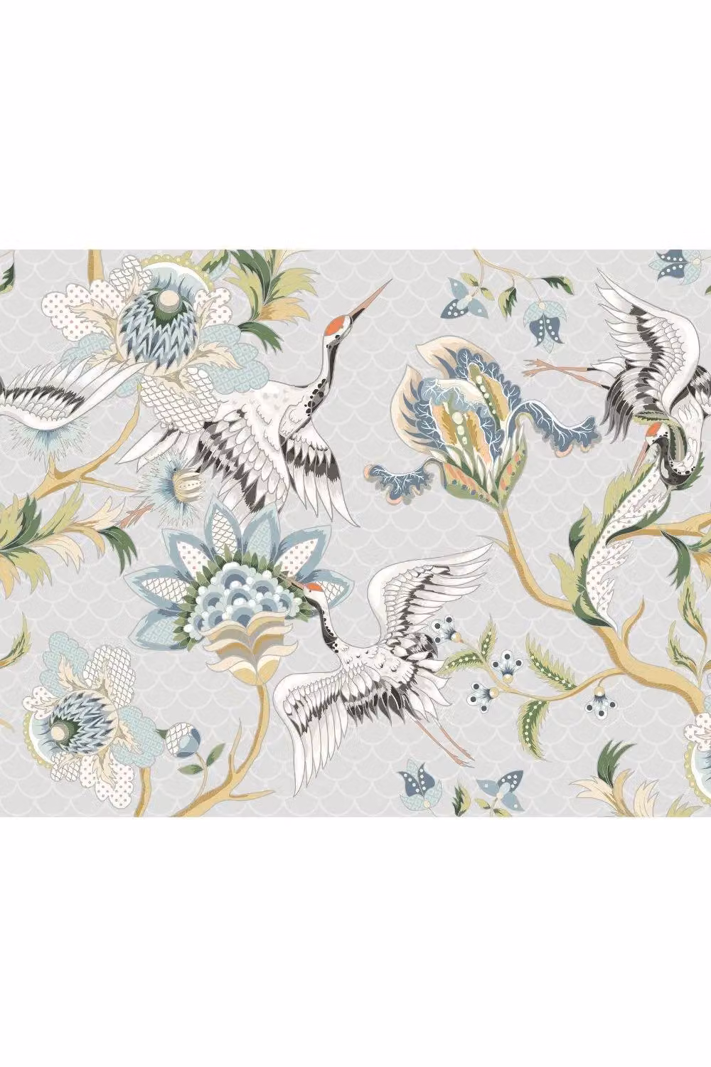 Origin Murals Cranes in Flight Wall Mural in Grey and Multicolour, W: 300 cm, H: 240 cm – 2