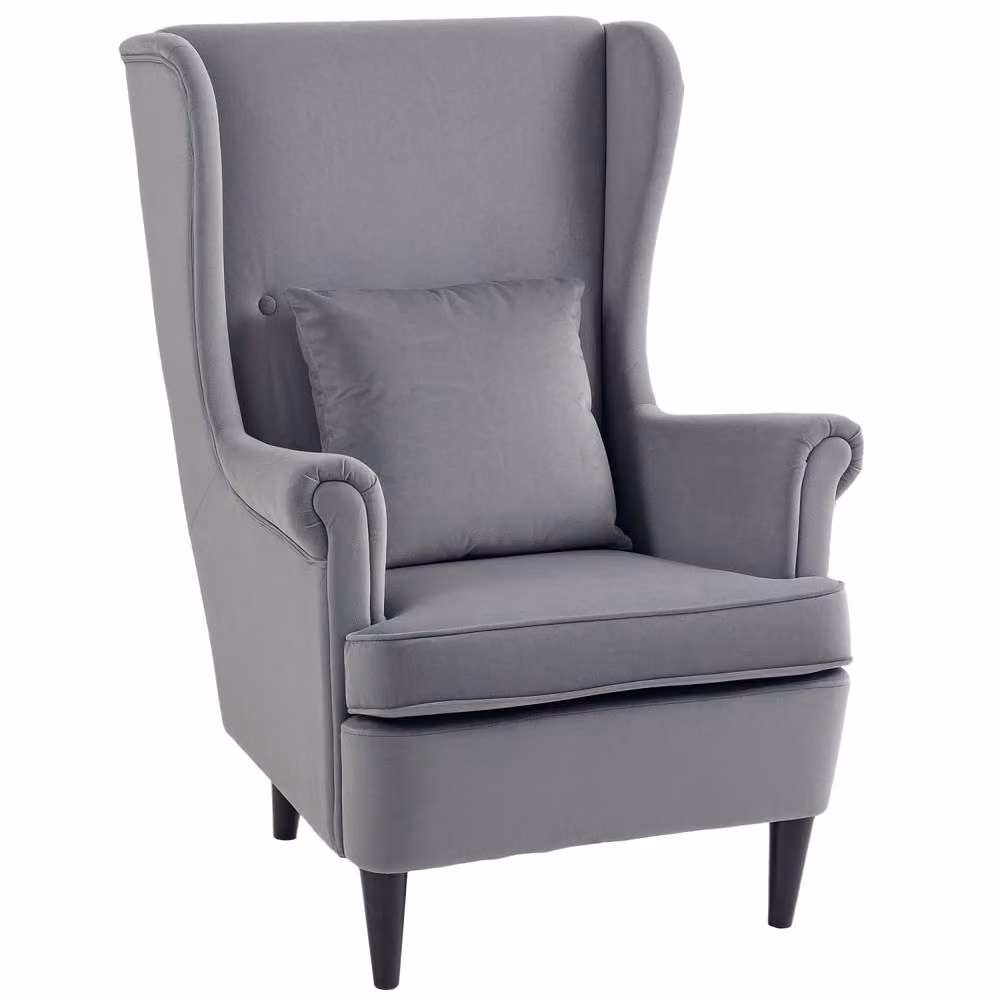 Wyld Haus Harire Dark Grey Velvet Wingback Accent Chair with High Back and Armrests – 2