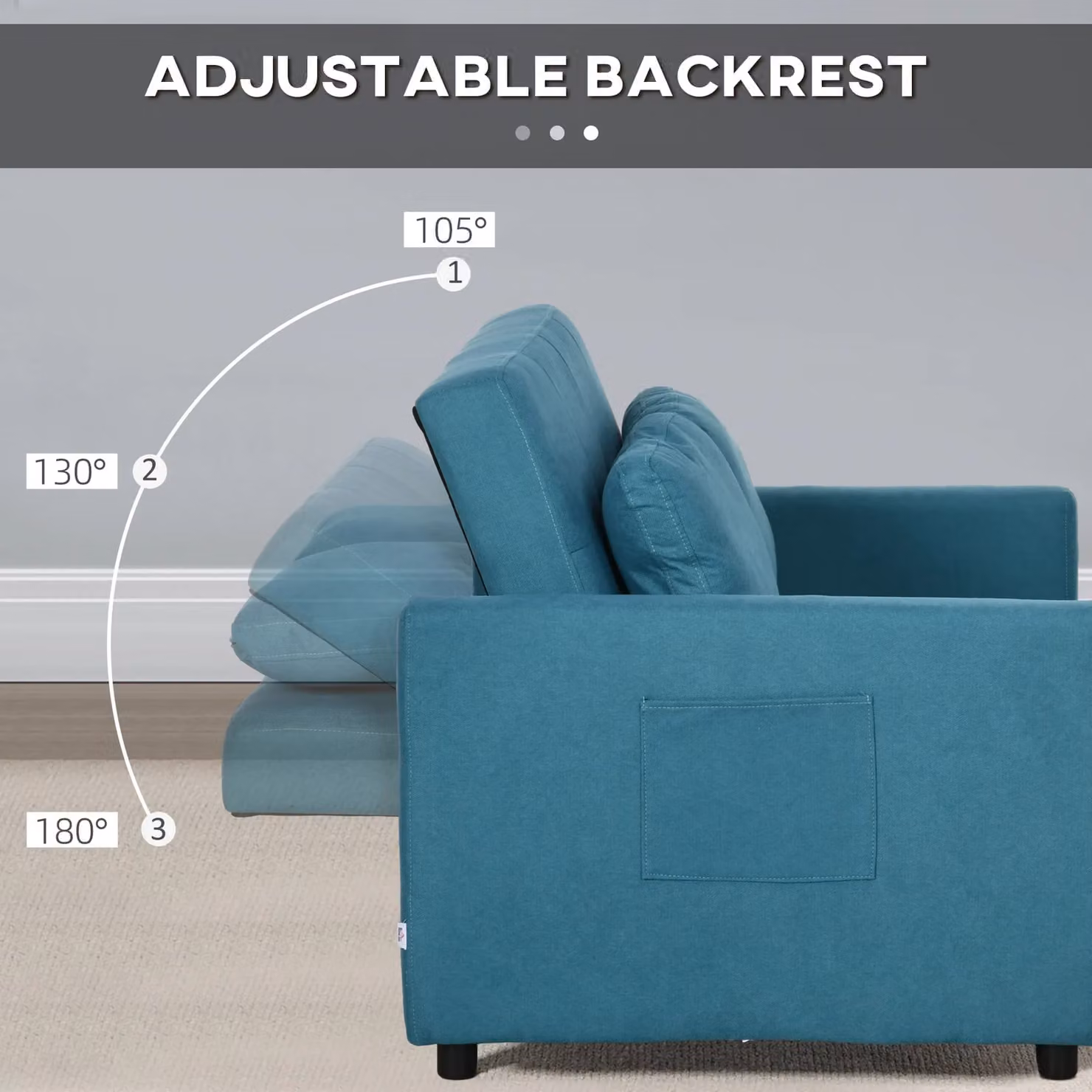 HOMCOM 2 Seater Blue Fabric Click Clack Sofa Bed with Scatter Cushions – 5