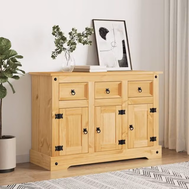 Berkfield Home Corona Sideboard in Brown Solid Mexican Pine, W/D/H: 112 x 43 x 78 cm