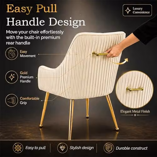 Hygrad Built to Survive Set of 2 Modern Upholstered Velvet Dining Chairs with Gold Metal Legs in Cream – 4