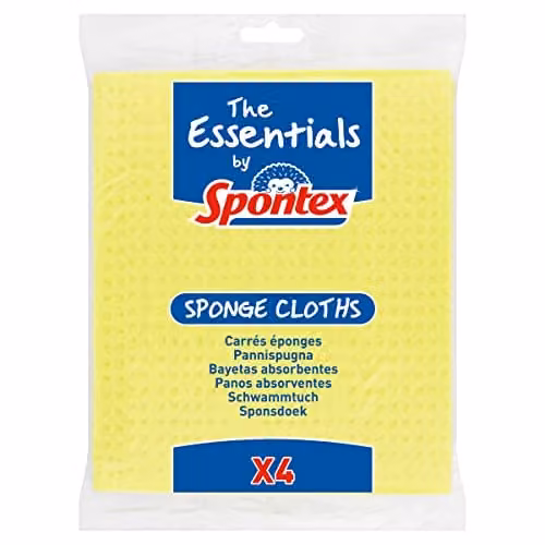 Spontex The Essentials Super Absorbent Sponge Cloths, Yellow, 4 Pack