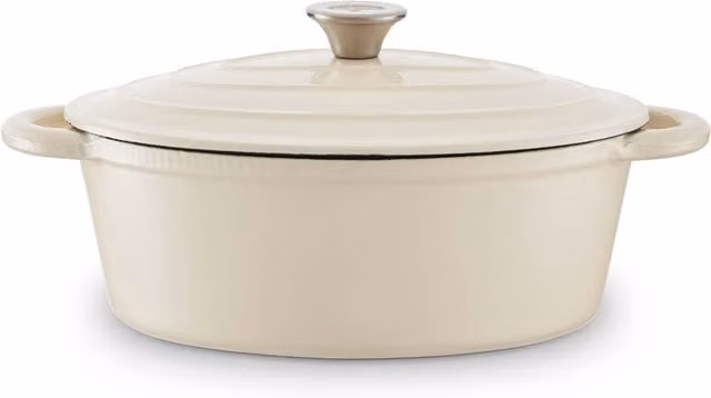 Barbary and Oak Camembert Cream Oval Enamelled Cast Iron Casserole, 29 cm