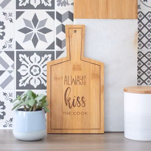 KDMK Always Kiss The Cook Rectangular Bamboo Serving Board in Brown