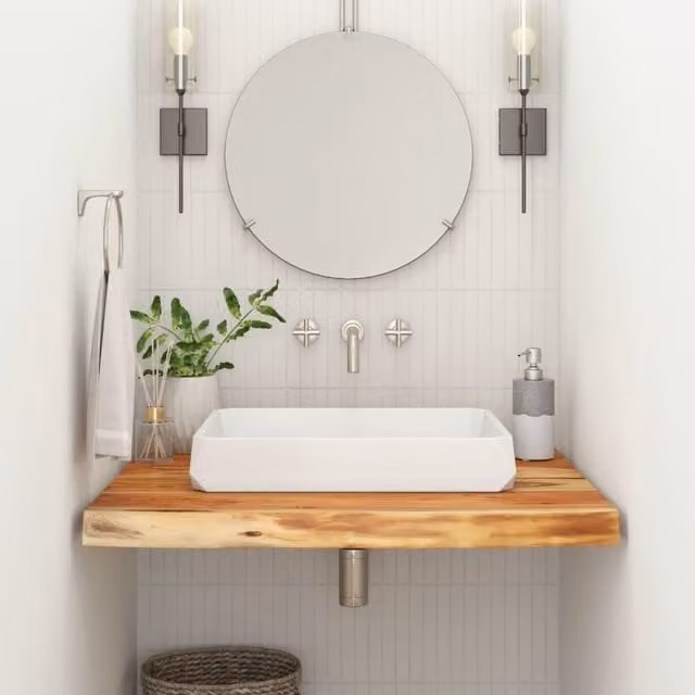 Berkfield Home Rectangular Solid Wood Acacia Bathroom Countertop, Brown, W: 80 cm, D: 60 cm, H: 2.5 cm – 1