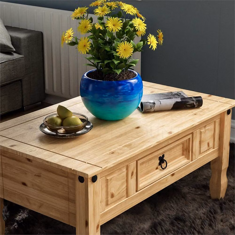 FORGEVIO Rustic Brown Pine Wood 1 Drawer Coffee Table – 3