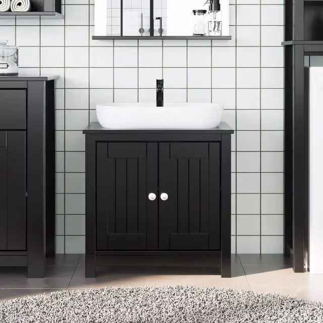 Berkfield Home BERG Black Rustic Solid Wood Pine Bathroom Sink Cabinet W/D/H: 60 x 34 x 59 cm