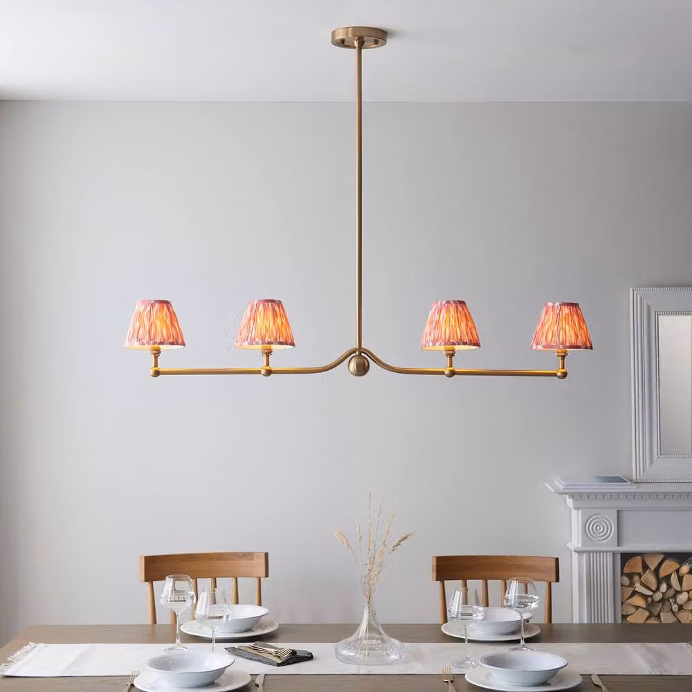 Netlighting Santiago Pendant Light with Pink Multicolour Fabric Ikat Shade and Gold Brass Finish, Diameter: 16 cm, 4x B22