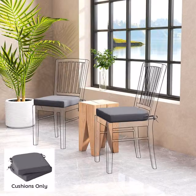 Outsunny Set of 2 Square Outdoor Chair Seat Cushions in Dark Grey with Water-Repellent and UV-Resistant Fabric