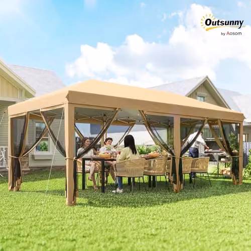 Outsunny Beige Pop Up Gazebo with Steel Frame, W: 295 cm, D: 295 cm, H: 270 cm – 2