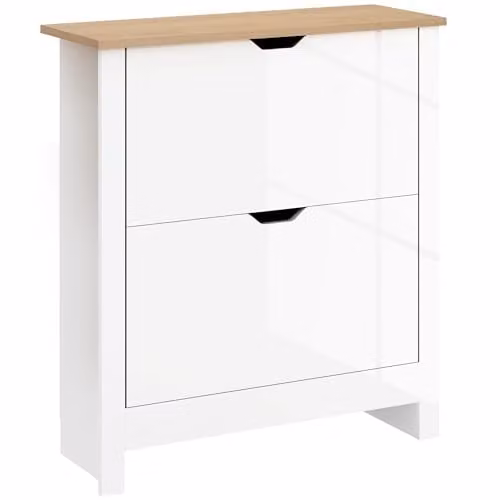 HOMCOM Glossy White Shoe Storage Cabinet with Tilting Compartments and Internal Shelves – 1