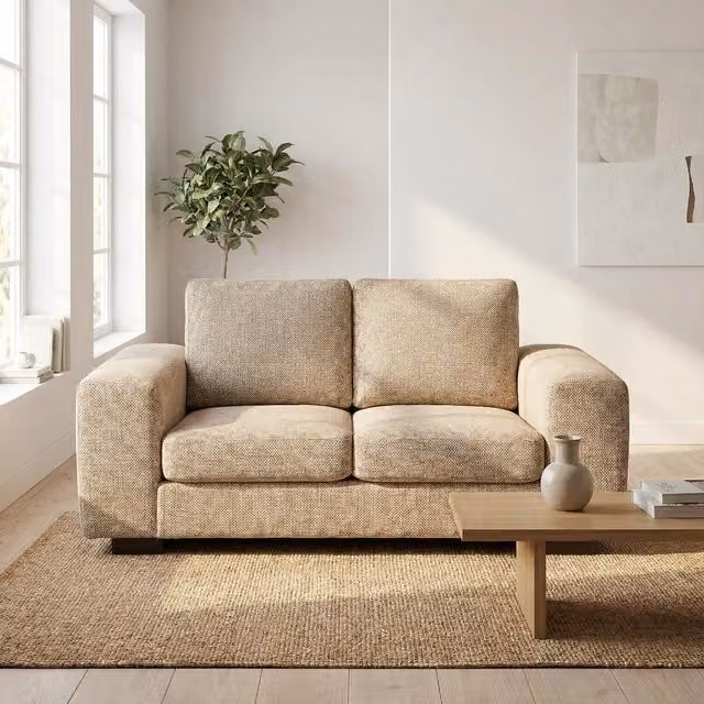 Abakus Direct Boston 2 Seater Sofa in Orange and Beige Basket Weave Fabric with Solid Wood Frame