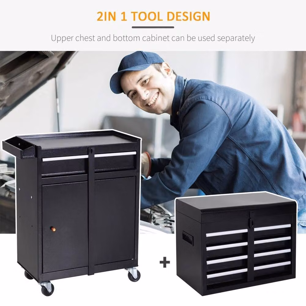 Ventryn 2 in 1 Metal Tool Cabinet Cart with 5 Lockable Drawers, Black – 3