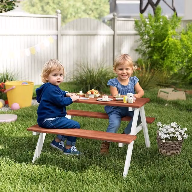 Outsunny Kids Wooden Picnic Table and Bench Set, Brown