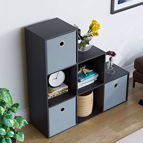 Vida Designs Durham 6 Cube Staircase Storage Unit with 3 Grey Baskets, Black – 4