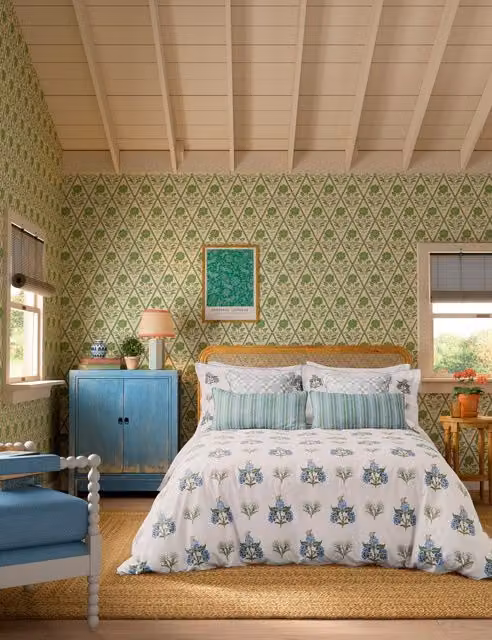 Joules Blue and White Floral Cotton Percale Bedding Set, W: 180 cm, H: 200 cm