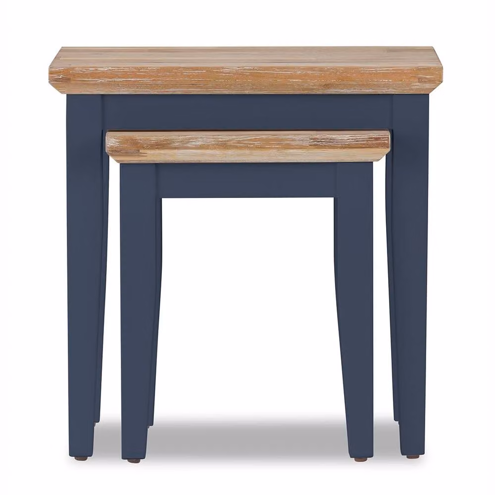 Statement Furniture Florence Nest of 2 Acacia Wood Side Tables in Navy Blue – 3