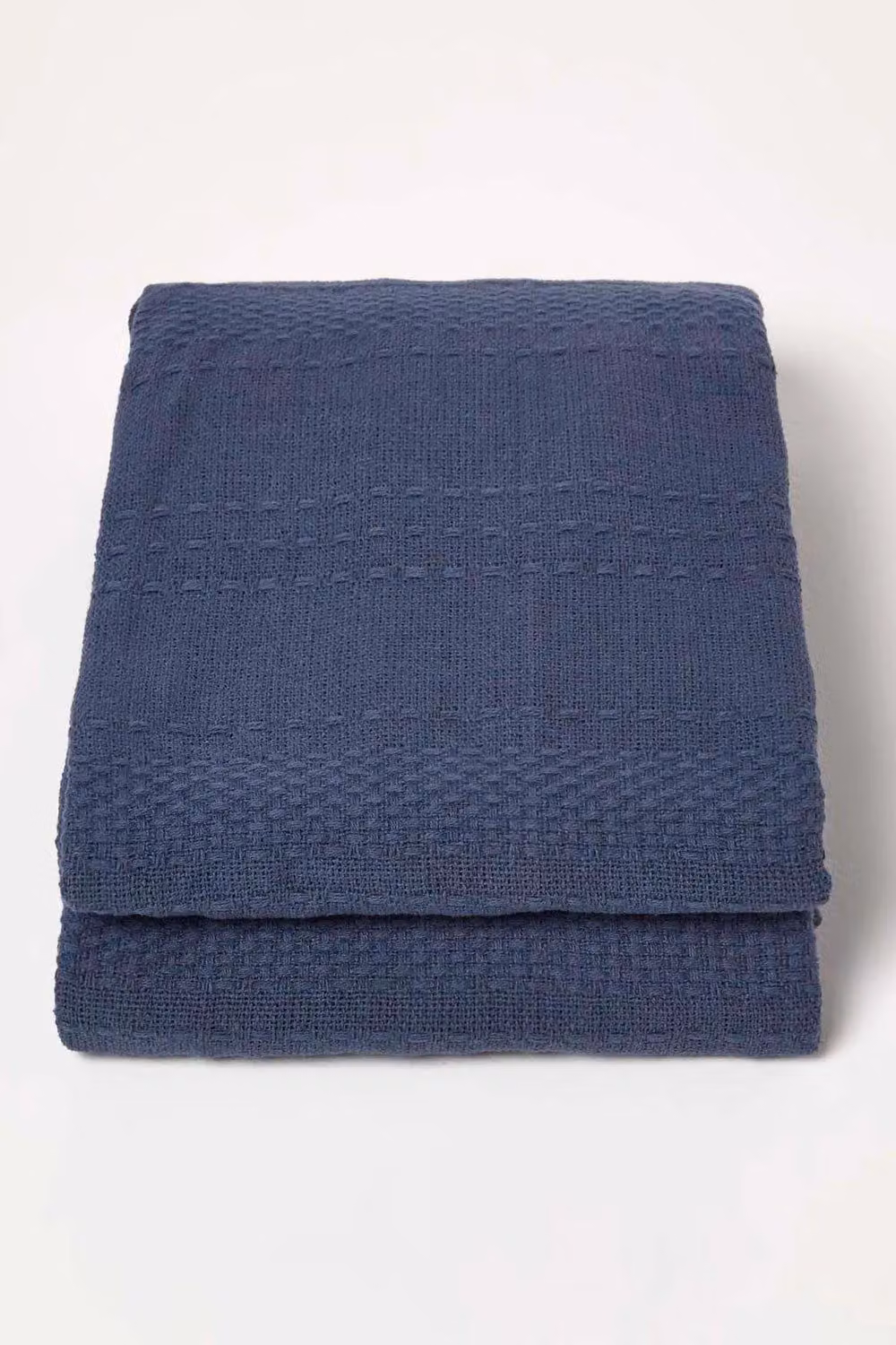 Homescapes Kashi Woven Cotton Throw with Fringes in Blue, W/D/H: 255 x 360 cm – 2