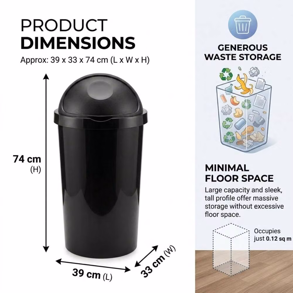 Bedsland 60L Black Plastic Swing Lid Kitchen Bin – 3