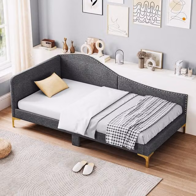 Costway Single Size Upholstered Daybed in Grey