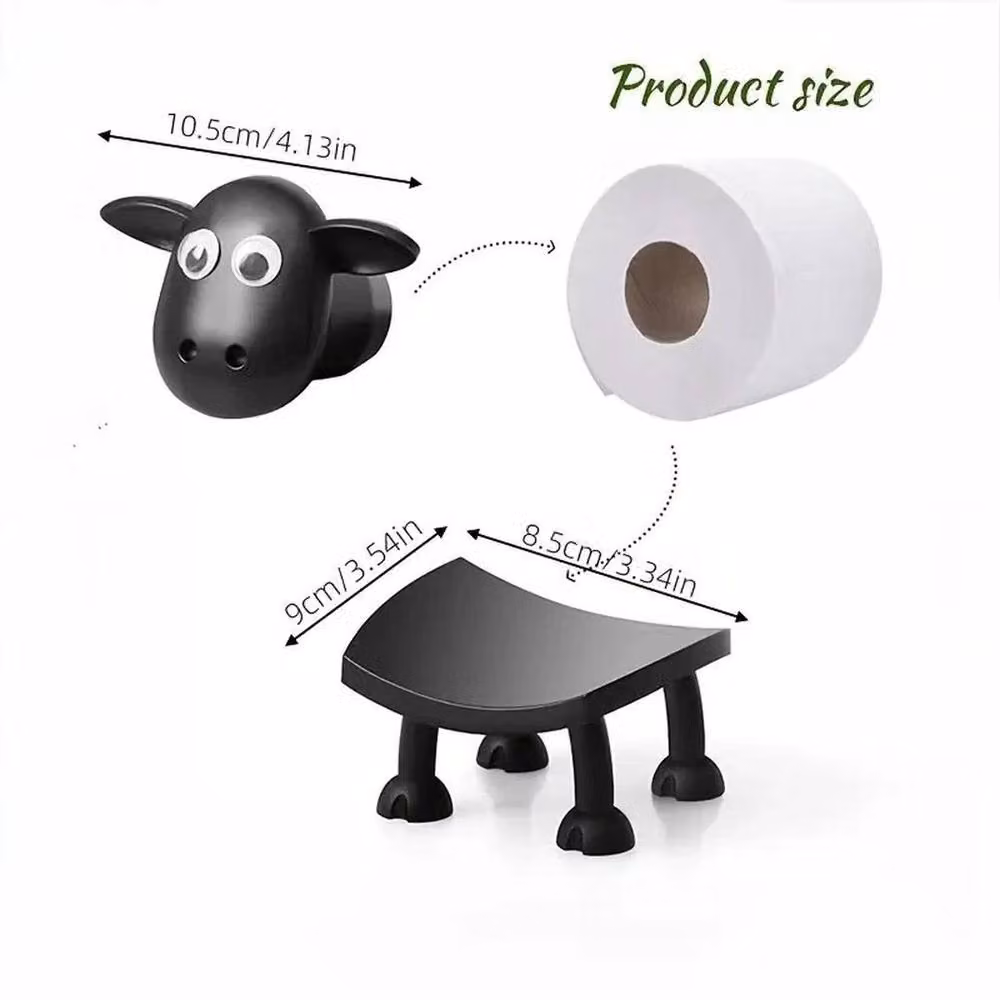 PAWNORA 3-Piece Funny Sheep Toilet Paper Holder Set in Black – 2