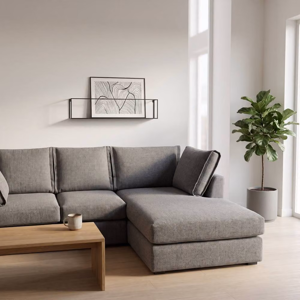 Abakus Direct Sydney Relaxed Linen Corner Sofa, Right Facing with Plush Chaise, Grey – 2
