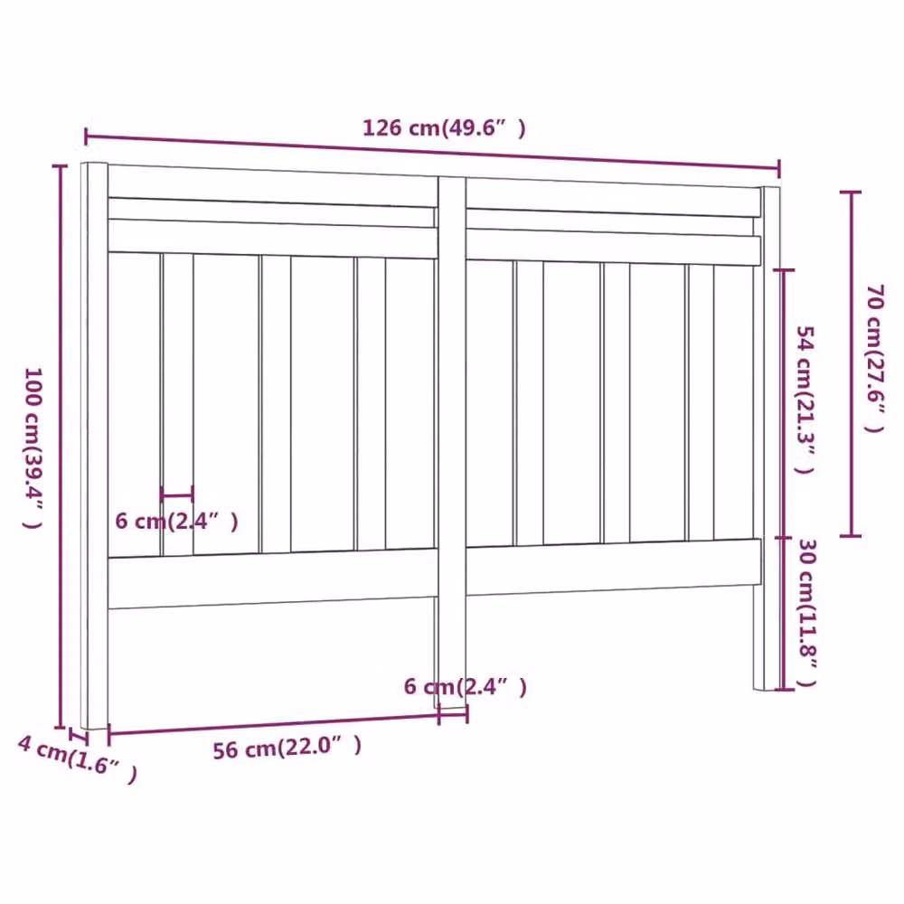 Berkfield Home Beautiful Bed Headboard in Grey Solid Pine Wood, W: 126 cm, D: 4 cm, H: 100 cm – 3