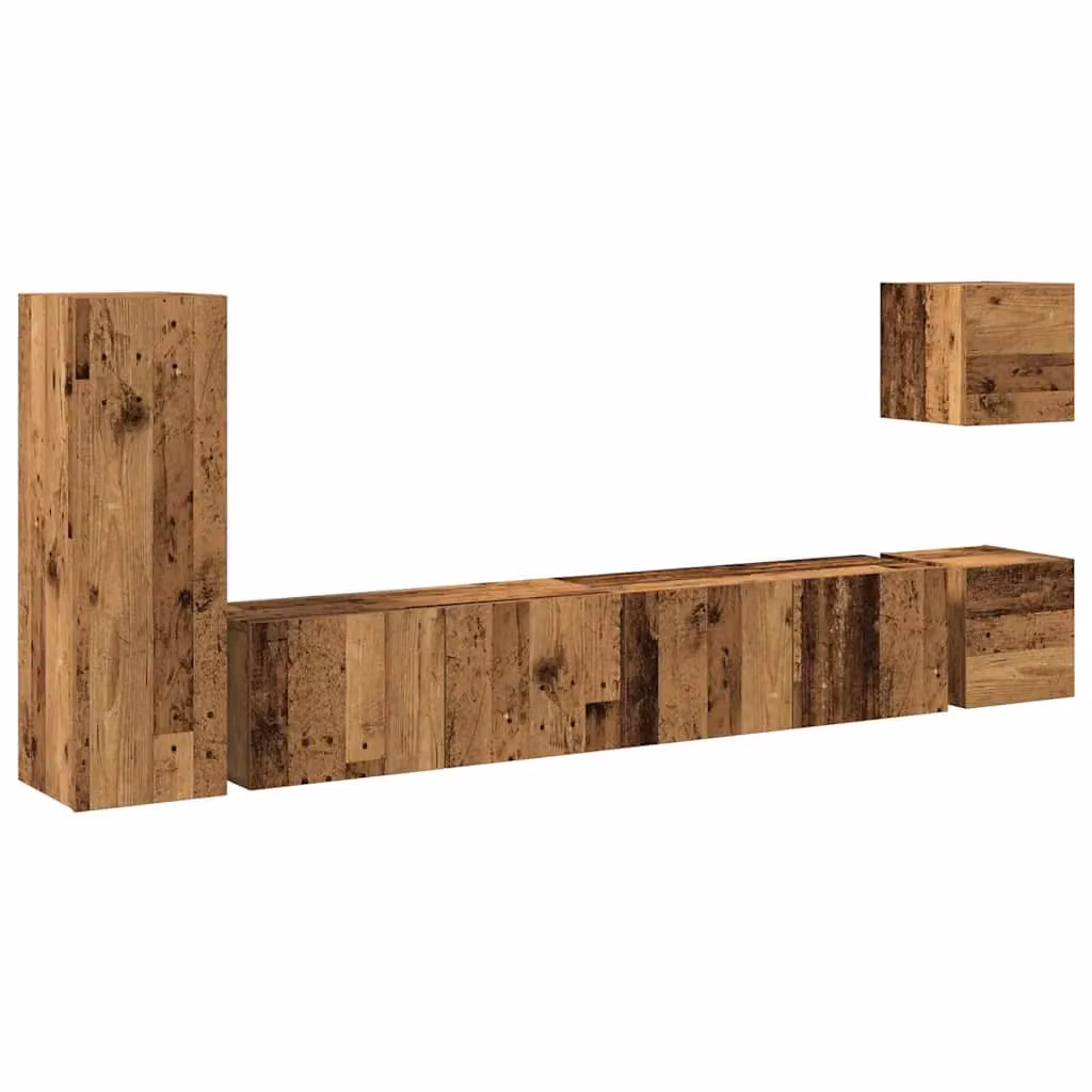 Berkfield Home 5 Piece Wall-mounted TV Cabinet Set in Old Wood Brown and Multicolour Matt Finish – 2