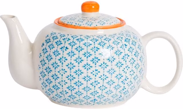 Nicola Spring Blue Floral Hand-Printed Stoneware Teapot, 820ml