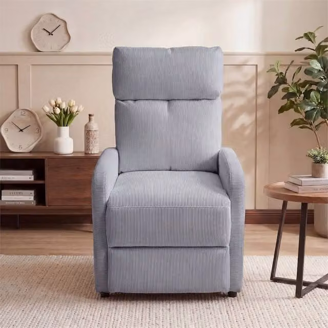 EONLION Grey Push Back Recliner Chair with Armrests and Lumbar Support – 1