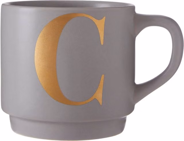 Orsina Signet Grey and Gold Monogram Porcelain Mug