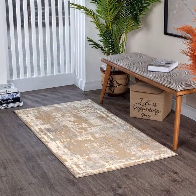 Livabliss Lustro Abstract Modern Marble Rug in Beige, Grey and White, W: 160 cm, L: 220 cm – 1