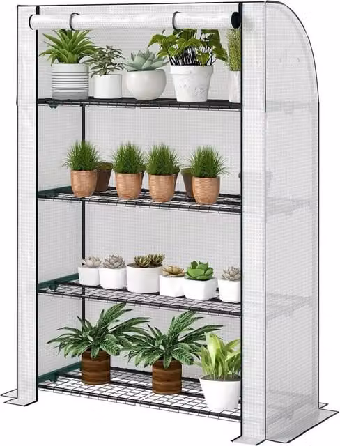NESTLUNE Mini Greenhouse with PE Cover, White, W/D/H: 100 x 15 x 15 cm