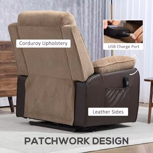 HOMCOM Brown Corduroy Power Lift Recliner Chair with Remote Control – 8