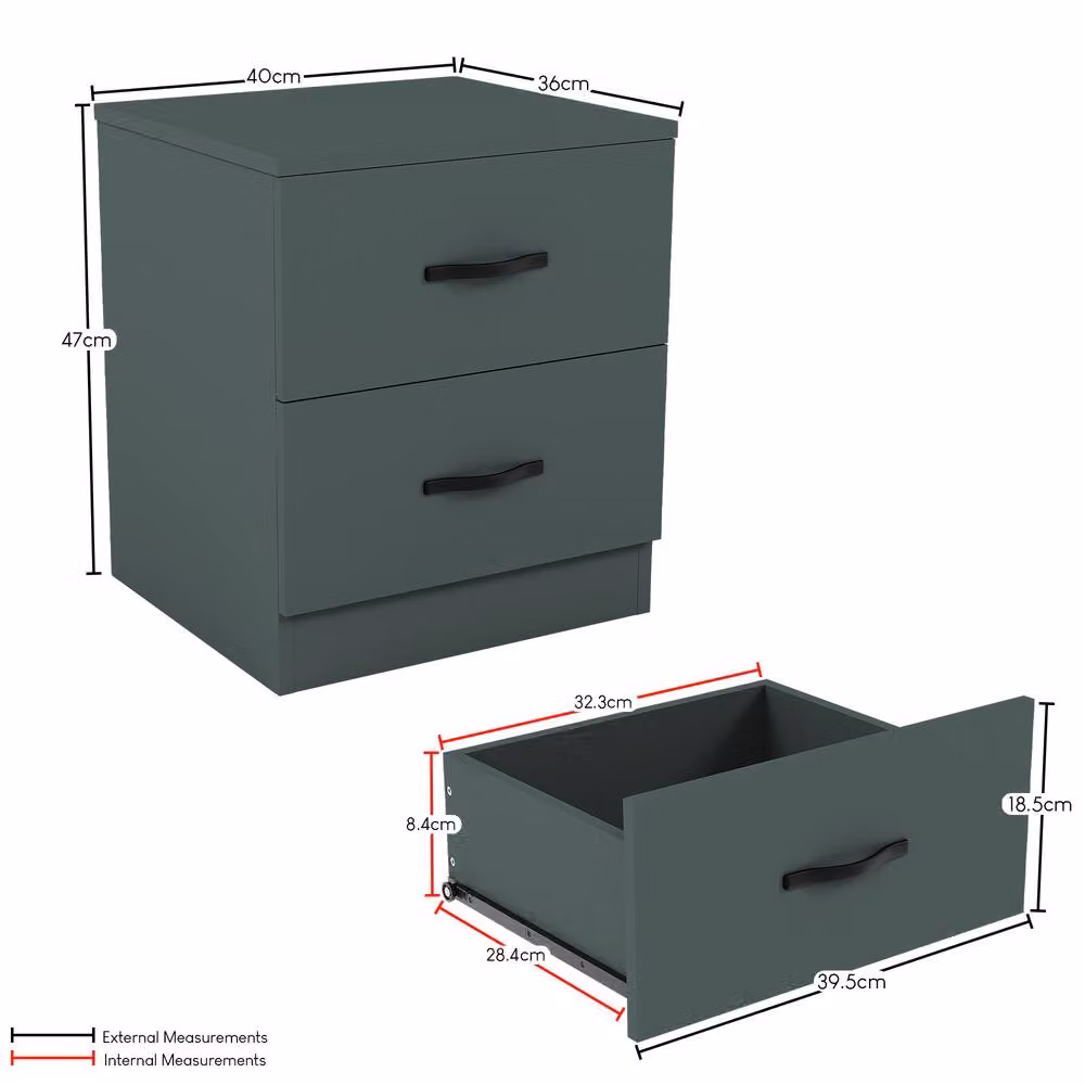 HD Designs Riano 2 Drawer Bedside Cabinet in Green – 2