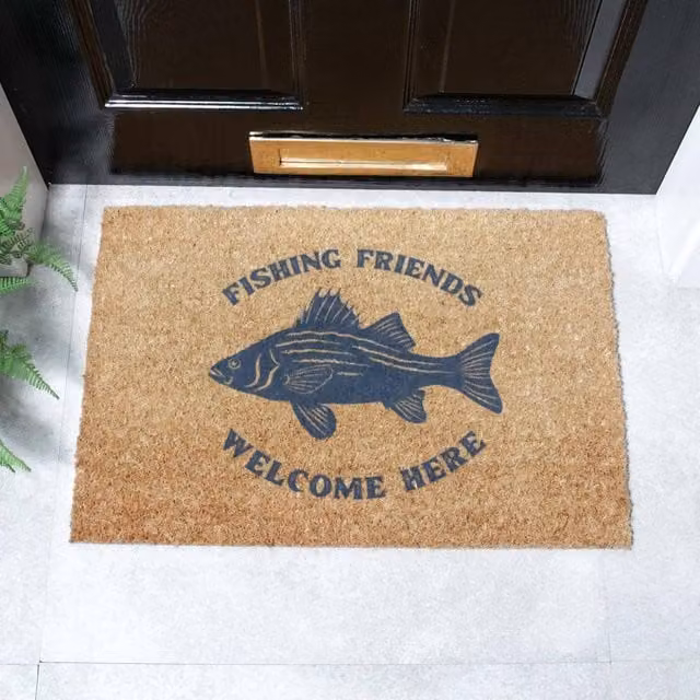 Artsy Mats Fishing Friends Welcome Doormat, Brown, W: 60 cm, D: 40 cm