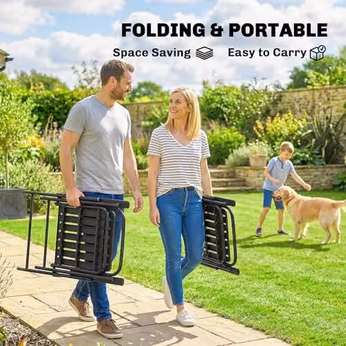 Outsunny Set of 4 Folding Garden Chairs in Black with Plastic Seats and Metal Frames – 3